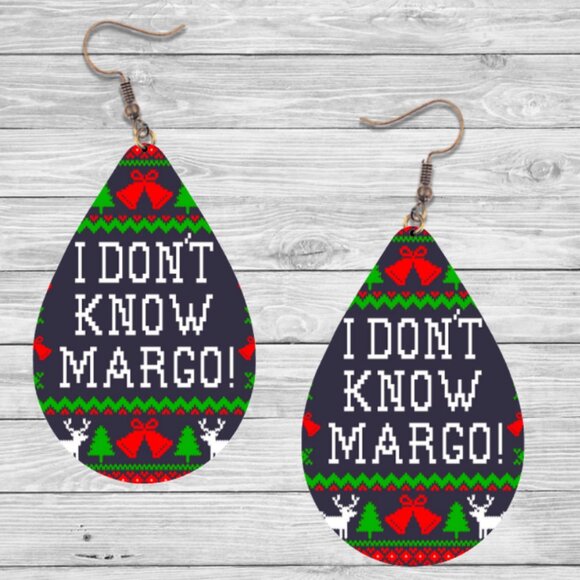 Christmas Vacation: I Don't Know Margo Wooden Teardrop Hypoallergenic Earrings - Picture 2 of 2